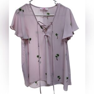 Buddy Love Light Pink Blouse with Palm Tree Accent